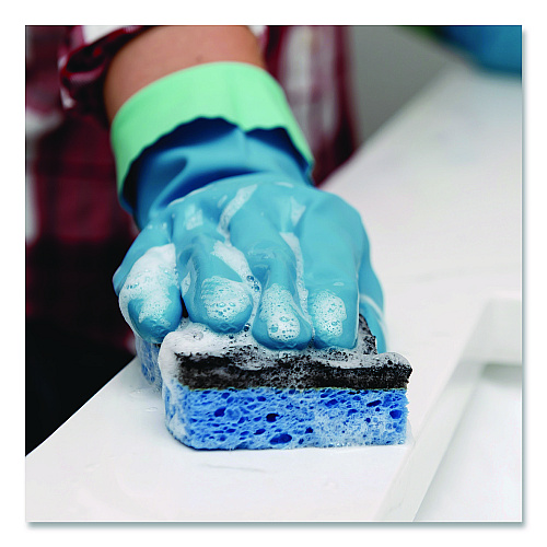 O-Cedar Scrunge Heavy-Duty Sponge, 2.63" x 4.25", 1" Thick, Black/Blue, 2/Pack, 8 Packs/Carton (148377CT)