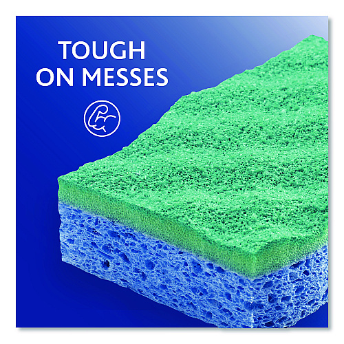 O-Cedar Scrunge Non-Scratch Scrub Sponge, 2.63" x 4.25", 1" Thick, Green/Blue, 2/Pack, 8 Packs/Carton (169431CT)