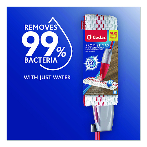 O-Cedar ProMist MAX Spray Mop, Red/White/Gray Microfiber Head, 48" Red/Black/Gray Plastic Handle, 4/Carton (173563CT)
