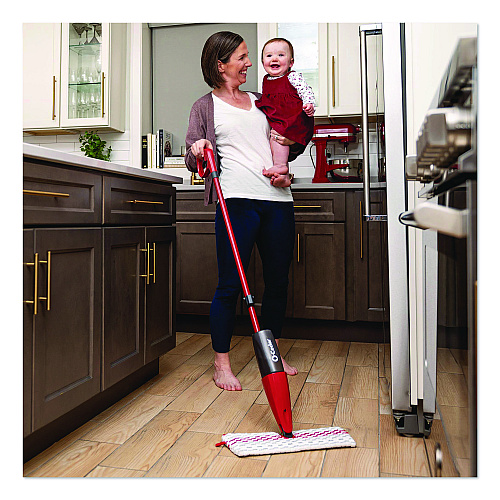 O-Cedar ProMist MAX Spray Mop, Red/White/Gray Microfiber Head, 48" Red/Black/Gray Plastic Handle, 4/Carton (173563CT)