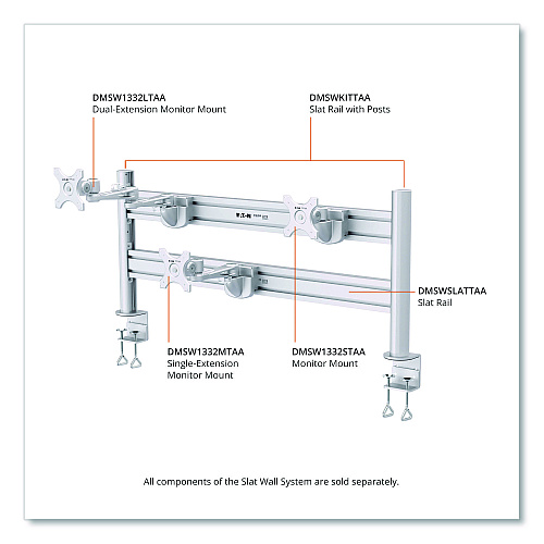 Tripp Lite Slat Rail for Slat Wall System for 32" TVs, 3.39w x 1.8d x 41h, Silver, Supports 33 lb (DMSWSLATTAA)