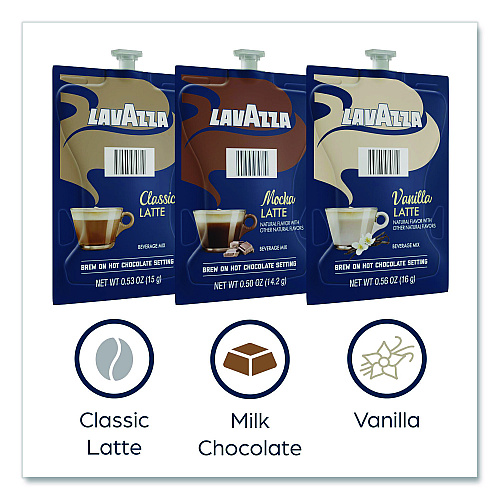 Lavazza Latte Merchandiser Kit, Classic/Mocha/Vanilla Freshpacks, 54/Carton (48728)