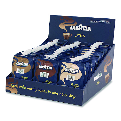 Lavazza Latte Merchandiser Kit, Classic/Mocha/Vanilla Freshpacks, 54/Carton (48728)
