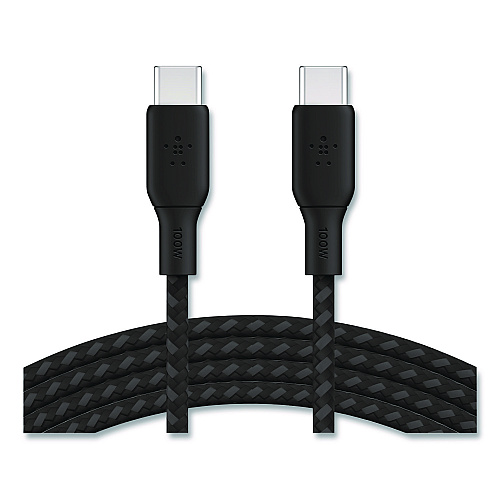 Belkin BOOST CHARGE Braided USB-C to USB-C Cable, 100 W Power Delivery, 6.6 ft, Black (CAB014BT2MBK)