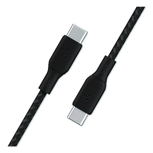 Belkin BOOST CHARGE Braided USB-C to USB-C Cable, 100 W Power Delivery, 6.6 ft, Black (CAB014BT2MBK)