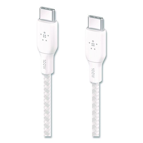 Belkin BOOST CHARGE Braided USB-C to USB-C Cable, 100 W Power Delivery, 6.6 ft, White, 2/Pack (CAB014BT2MWH)