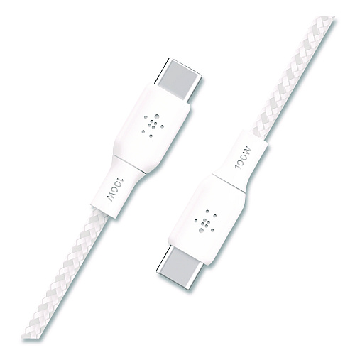 Belkin BOOST CHARGE Braided USB-C to USB-C Cable, 100 W Power Delivery, 6.6 ft, White, 2/Pack (CAB014BT2MWH)
