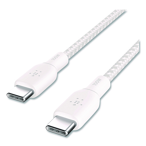 Belkin BOOST CHARGE Braided USB-C to USB-C Cable, 100 W Power Delivery, 6.6 ft, White, 2/Pack (CAB014BT2MWH)