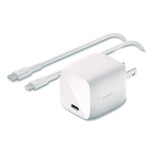 Belkin BOOST CHARGE USB-C PD 3.0 PPS Wall Charger + USB-C to Lightning Cable, White (WCA005DQ1MWH)