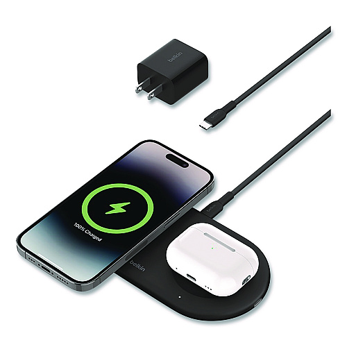 Belkin BOOST CHARGE Pro 2-in-1 Magnetic Wireless Charging Pad with Qi2, USB-C, 15 W, Black (WIZ021TTBK)