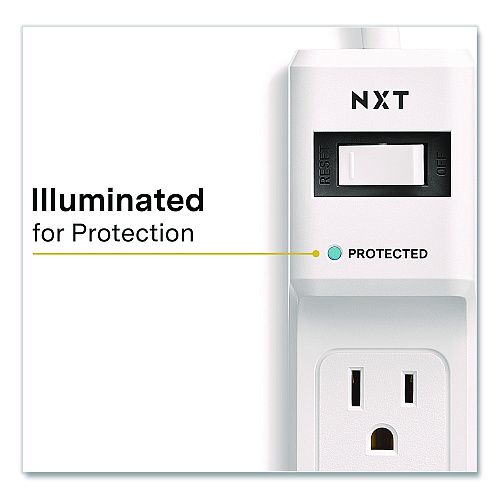NXT Technologies 6-Outlet Surge Protector, 6 AC Outlets, 12 ft Cord, 900 J, White (NX61425)