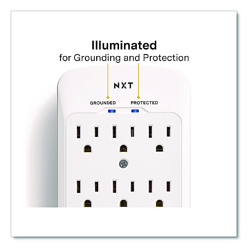 NXT Technologies 6-Outlet Plus USB Outlet Surge Protector, 6 AC Outlets/2 USB Ports, 900 J, White (NX61427)