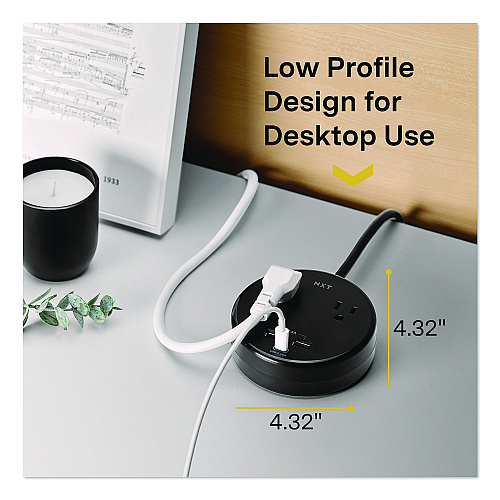 NXT Technologies 2-Outlet Plus USB Surge Protector, 2 AC Outlets/3 USB Ports, 5 ft Cord, 500 J, Black (NX61428)