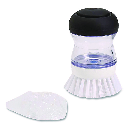 OXO Good Grips Soap Dispensing Palm Brush, Whie Nylon Bristles, 4" Brush, Clear/Black Handle (36481)