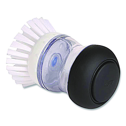 OXO Good Grips Soap Dispensing Palm Brush, Whie Nylon Bristles, 4" Brush, Clear/Black Handle (36481)