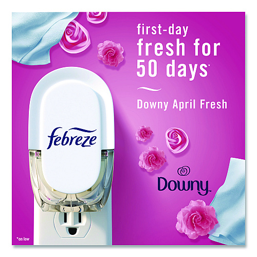 Febreze Air Freshener Warmer Starter Kit, Clear/White, with (2) Downy April Fresh Refills (4174)
