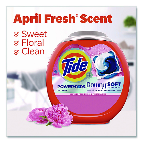 Tide Power PODS Plus Downy Laundry Detergent, April Fresh Scent, 98 oz Tub, 63 Pods/Tub (11807)