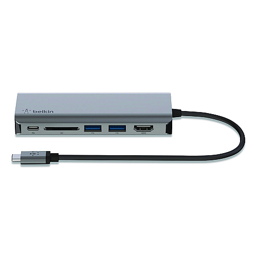 Belkin Connect 6-in-1 USB-C Multiport Adapter Hub, 6-Port, Gray (AVC008BTSGY)