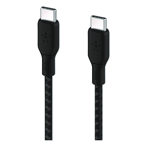 Belkin BOOST CHARGE Braided USB-C to USB-C Cable, 100 W Power Delivery, 6.6 ft, Black (CAB014BT2MBK)