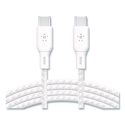 Belkin BOOST CHARGE Braided USB-C to USB-C Cable, 100 W Power Delivery, 6.6 ft, White, 2/Pack (CAB014BT2MWH)