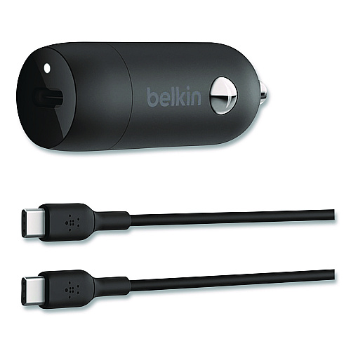 Belkin BOOST CHARGE USB-PD Car Charger + USB-C to USB-C Cable, 30 W, USB-C, Black (CCA004BT1MBK)
