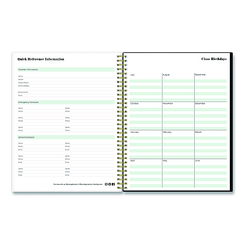 Blue Sky Dark Gray Gale Weekly/Monthly Lesson Planner, 9 Classes, Tropical Artwork, Gray/Mint Cover, 11 x 8.5 Sheets, 12-Month Span (136608A23)