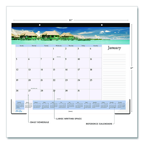 Blue Sky Islands Desk Pad Calendar, Tropical Island Photography, 22 x 17, Blue/White Sheets, Black Headband, 12-Month (Jan-Dec): 2025 (11789125)