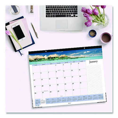 Blue Sky Islands Desk Pad Calendar, Tropical Island Photography, 22 x 17, Blue/White Sheets, Black Headband, 12-Month (Jan-Dec): 2025 (11789125)
