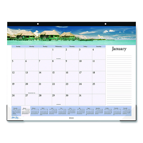 Blue Sky Islands Desk Pad Calendar, Tropical Island Photography, 22 x 17, Blue/White Sheets, Black Headband, 12-Month (Jan-Dec): 2025 (11789125)