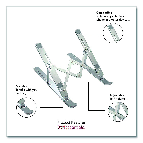 OTM Essentials Portable Laptop Riser Stand, 11.85" x 2.5" to 5.5", Silver (OBA2E)