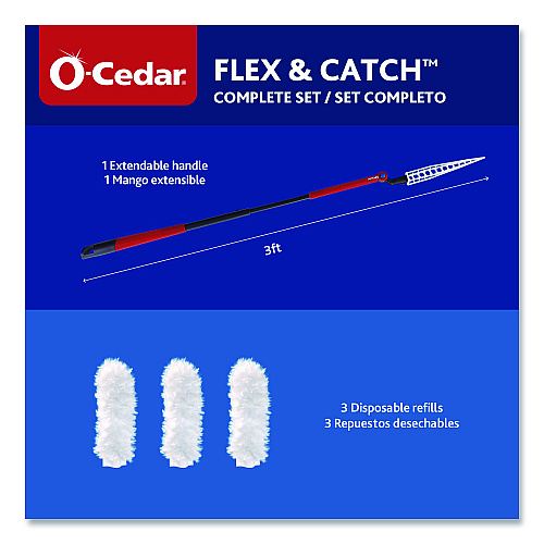 O-Cedar Flex and Catch Heavy-Duty Dusting Kit, 1 Duster Wand and 3 Refills (172148EA)