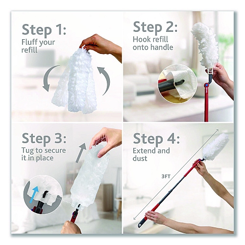 O-Cedar Flex and Catch Heavy-Duty Dusting Kit, 1 Duster Wand and 3 Refills, 6/Carton (172148CT)