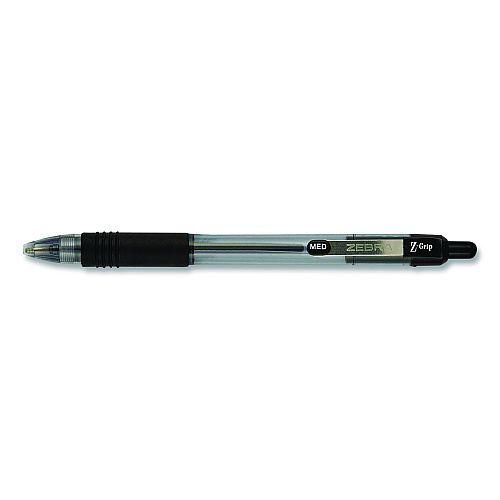 Zebra Z-Grip Ballpoint Pen, Retractable, Medium, 1 mm, Black Ink, Clear/Black Barrel, 96/Pack (22196)