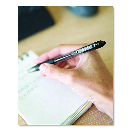 Zebra Z-Grip Ballpoint Pen, Retractable, Medium, 1 mm, Black Ink, Clear/Black Barrel, 96/Pack (22196)