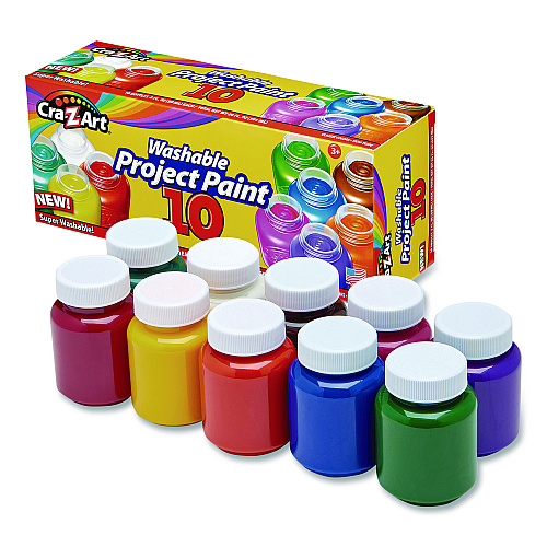Cra-Z-Art Washable Project Paints, 10 Assorted Colors, 2 oz Bottles, 10/Pack (106014)