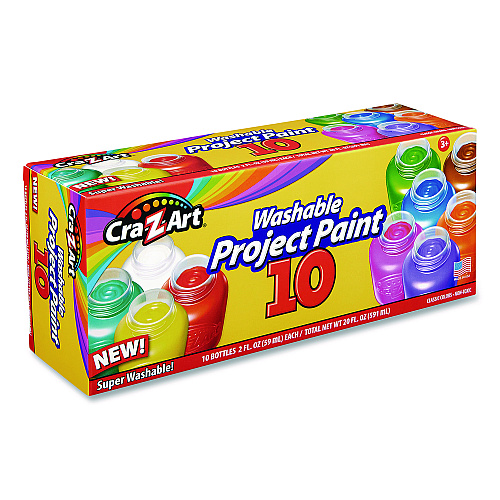 Cra-Z-Art Washable Project Paints, 10 Assorted Colors, 2 oz Bottles, 10/Pack (106014)