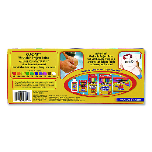 Cra-Z-Art Washable Project Paints, 10 Assorted Colors, 2 oz Bottles, 10/Pack (106014)