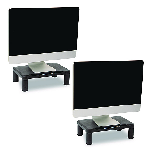 Mind Reader Adjustable Rectangular Monitor Stand, 14.5" x 10.5" x 2.5" to 5.25", Black, Supports 50 lb, 2/Pack (2SMPLMONBLK)