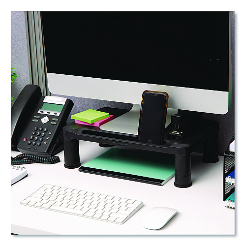 Mind Reader Adjustable Rectangular Monitor Stand, 14.5" x 10.5" x 2.5" to 5.25", Black, Supports 50 lb, 2/Pack (2SMPLMONBLK)
