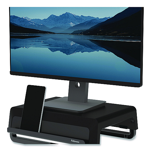Fellowes Breyta Monitor Stand, 13.94" x 11.97" x 3.23" to 5.9", Black, Supports 33 lb (100016560)