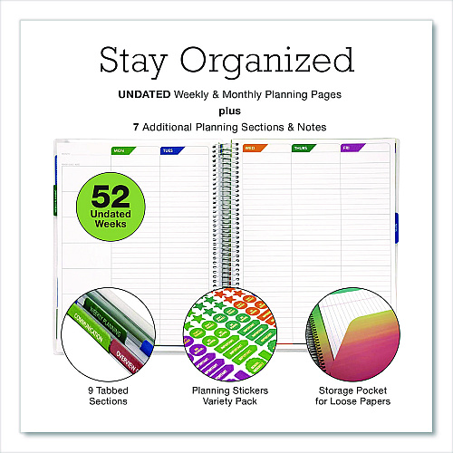 Global Printed Products Deluxe Teacher's Academic Weekly/Monthly Planner, 7 Classes, Rainbow Artwork, Multicolor Cover, 11 x 8.5 Sheets, 52-Week Span (DTP0001U22S)