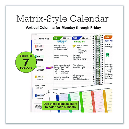 Global Printed Products Deluxe Teacher's Academic Weekly/Monthly Planner, 7 Classes, Rainbow Artwork, Multicolor Cover, 11 x 8.5 Sheets, 52-Week Span (DTP0001U22S)