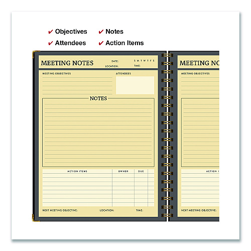Global Printed Products Meeting Notes Book, Space for Up to 159 Meetings, Meeting-Minutes/Notes Format, Black/Gold Cover, (80) 11 x 8.5 Sheets (SPLS0118BK)