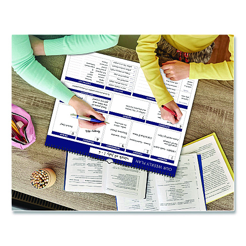 Global Printed Products Weekly Family Planner, 17 x 13, White/Blue Sheets, 52 Weeks: Undated (SPLS0079)