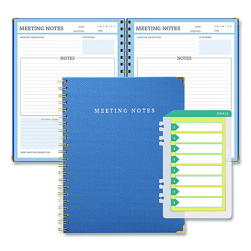 Global Printed Products Meeting Notes Book, Space for Up to 159 Meetings, Meeting-Minutes/Notes Format, Blue/Gold Cover, (80) 11 x 8.5 Sheets (SPLS0118BL)