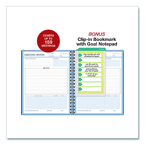 Global Printed Products Meeting Notes Book, Space for Up to 159 Meetings, Meeting-Minutes/Notes Format, Blue/Gold Cover, (80) 11 x 8.5 Sheets (SPLS0118BL)