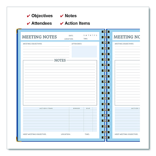 Global Printed Products Meeting Notes Book, Space for Up to 159 Meetings, Meeting-Minutes/Notes Format, Blue/Gold Cover, (80) 11 x 8.5 Sheets (SPLS0118BL)