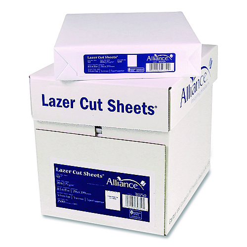 Alliance Laser Cut Sheets, 92 Bright, Side: 5-Hole Punched, 20 lb Bond Weight, 8.5 x 11, White, 500 Sheets/Ream, 5 Reams/Carton (30750AA)