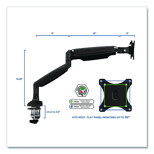 MOUNT-IT! Single Monitor Gas-Spring Mounting Arm, For 13" to 32" Monitors, 360 Degree Rotation, +/-45 Degree Tilt, Black, Supports 20lb (MI1771BLACK)