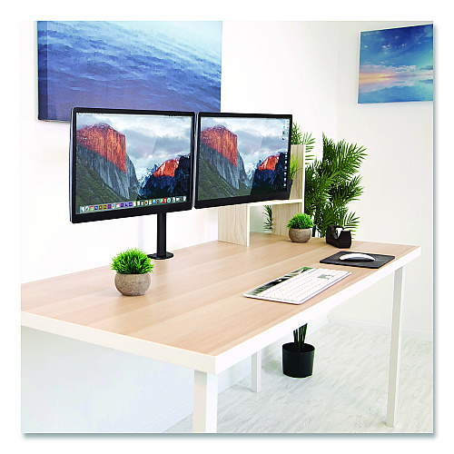 MOUNT-IT! Full Motion Dual Monitor Desktop Mount, For 17" to 27" Monitors, 360 Degree Rotation, +/-90 Degree Tilt, Black, Supports 22lb (MI2752)